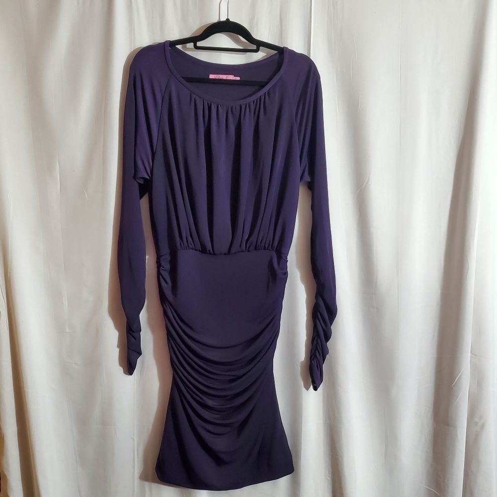 Eliza J Dark Purple Draped Ruched Long Sleeve Cocktail Dress Size 6